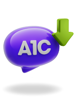 Downward arrow on A1C bubble indicating reduction